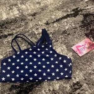 NWT Girls Navy Star Print Crop Bikini Top